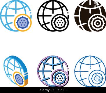 modern Microscopic Bacterium And Planet Vector Sign Icon Thin Line. Globe Universal Bacterium Linear Pictogram. Microbe Type Infection Biology Microor Stock Vector