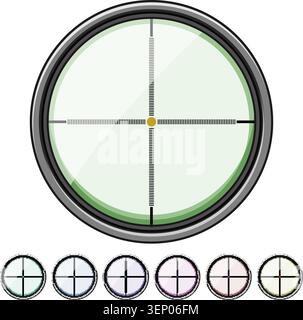 sight scope sniper cartoon. crosshair gun, view shot, weapon cross sight scope sniper sign colorful illustration Stock Vector