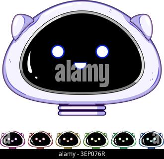 Friendly robot head with glowing eyes and a warm smile, modern ai assistant avatar representing chatbot, customer support, smart automation and humani Stock Vector