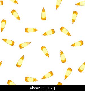 pattern yellow mustard bottle cartoon. plastic cap, label spicy, smooth spread yellow mustard bottle sign. seamless symbol vector illustration Stock Vector