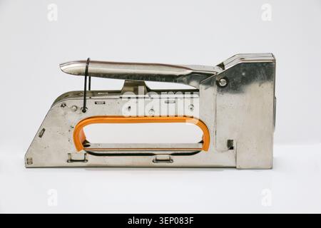 Gun tacker staples seen from the side Stock Photo