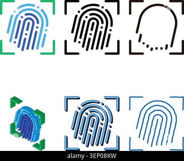 Fingerprint Dactylogram Scanner Vector Sign Icon Thin Line. Artificial Intelligence Biometric Function concepts System Linear Pictogram. Technology Su Stock Vector