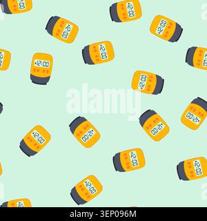 pattern portable travel alarm clock cartoon. digital analog, lightweight mini, battery loud portable travel alarm clock sign. seamless vector illustra Stock Vector