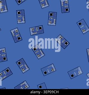 seamless pattern isometric microcontroller cartoon. processor microchip, arduino abstract, pcb motherboard isometric microcontroller sign vector Stock Vector
