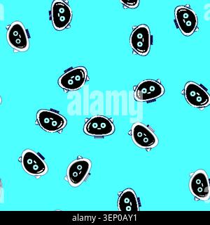 seamless pattern Digital illustration showing a cute robot character head displaying friendly emotions, representing artificial intelligence, technolo Stock Vector