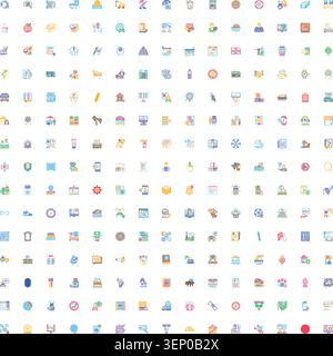 Large grid of clean vector line icons covering business, tech, lifestyle and everyday objects  minimal outline pictograms for ui, apps, web, commerce, Stock Vector