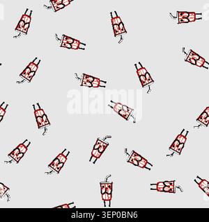 seamless pattern milk soda cup character cartoon. coffee tea, drink mug, mascot beer milk soda cup character sign vector Stock Vector