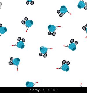 pattern motor concrete mixer cartoon. chute hopper, site portable, stationary electric motor concrete mixer sign. seamless symbol vector illustration Stock Vector
