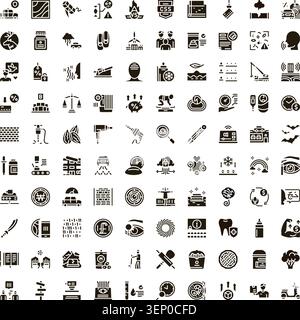 Comprehensive collection of simple linear black and white icons representing a wide array of concepts across technology, business, nature, health, and Stock Vector