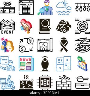 Variety of outline and isometric icons representing finance, data, events, education, delivery, electronics, medical, weather, and more concepts for w Stock Vector