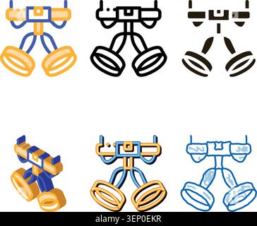 Harness Alpinism simplified Hooking Device Tool Vector Icon Thin Line. Compass, Mountain Direction And Burner Mountaineering Alpinism Equipment Concep Stock Vector