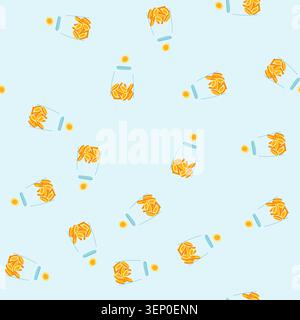 pattern glass coin jar cartoon. cash moneybox, hand business, gold financial glass coin jar sign. seamless vector illustration Stock Vector