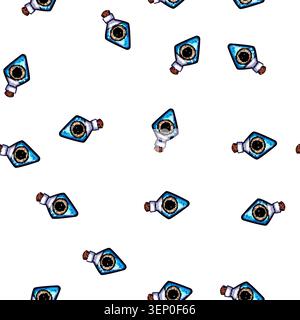 pattern Glass bottle containing a blue liquid with a cork stopper and a black skull warning symbol, representing danger, magic, fantasy, or a game ite Stock Vector