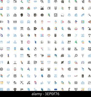 Large collection of diverse linear and gradient flat icons for web, mobile apps, and user interface designs, covering a wide range of categories and c Stock Vector