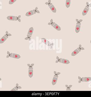 pattern detonation atomic bomb cartoon. fallout hiroshima, nagasaki manhattan, trinity warhead detonation atomic bomb sign. seamless vector illustrati Stock Vector