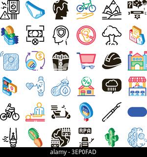 Colorful set of modern flat and line icons for business, technology, health, commerce, environment and lifestyleclean uiux elements for web, app, info Stock Vector