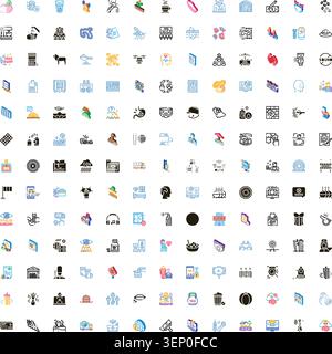 Large set of diverse flat and gradient linear icons covering various concepts including digital communication, medical solutions, business management, Stock Vector
