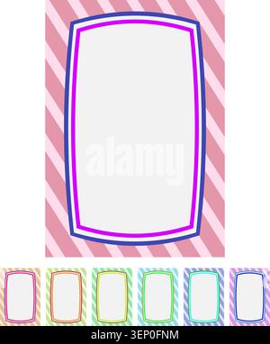 Decorated template features diagonal purple and white stripes with a central rounded rectangular frame bordered by blue and turquoise lines, ideal for Stock Vector