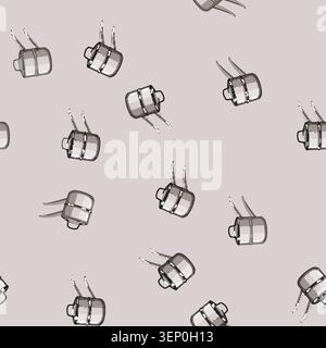 seamless pattern healthy double boiler pan cartoon. steel cooking, kitchen pot healthy double boiler pan sign vector Stock Vector