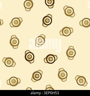 seamless pattern Golden cabinet knob presenting decorative hardware for furniture, renovation, and home interior design isolated on a white background Stock Vector