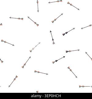 pattern Stylized arrow graphic featuring a gray arrowhead, a black shaft adorned with orange beads, and two delicate heart shaped feathers, symbolizin Stock Vector