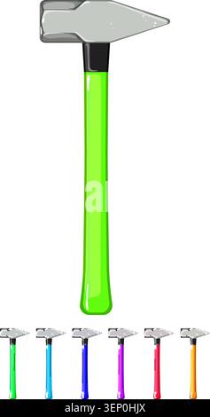 hardware hammer tool cartoon. hardware hammer tool sign colorful illustration Stock Vector
