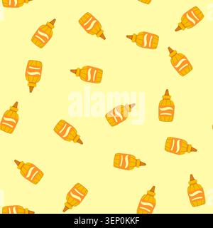 pattern smooth mustard bottle cartoon. spread sandwich, hotdog burger, picnic kitchen smooth mustard bottle sign. seamless vector illustration Stock Vector