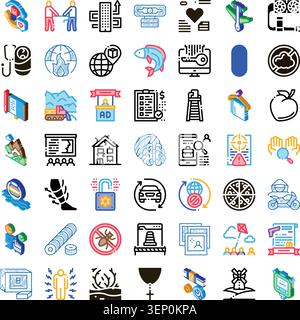 Colorful isometric and flat icon set featuring technology, finance, security, environment, health and social concepts for web, app and uiux design pro Stock Vector