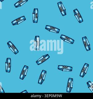 seamless pattern Blue pet collar for domestic animals featuring a blank identification tag and d ring, commonly used for animal safety, training, and Stock Vector