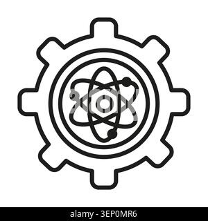 Gearwheel atom science technology core features black vector icon. It highlights physics research mechanism eps 10. Stock Vector