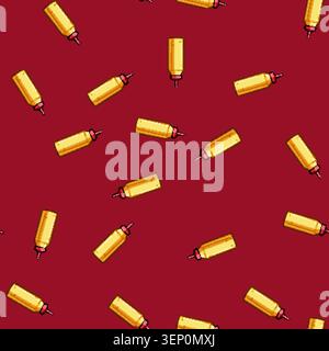 seamless pattern Squeeze bottle holding a yellow condiment, perfect for adding flavor to various dishes like hot dogs and burgers, presented with a vi Stock Vector