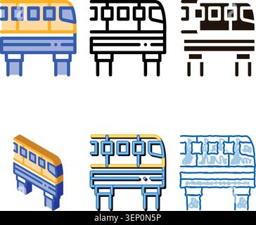 Public Transport Monorail Vector Thin Line Icon. Elevated diversity Monorail Road Train Urban Passenger Transport Linear Pictogram. City Transportatio Stock Vector