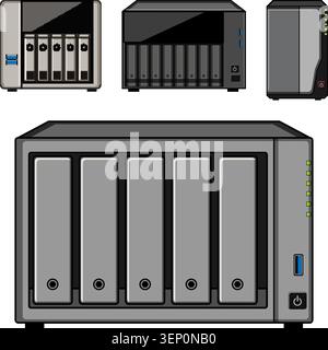 Network attached storage devices offer essential data protection, backup solutions, and shared access for businesses and home users requiring robust d Stock Vector