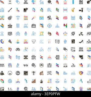 Large collection of modern line and isometric icons offering a wide range of symbols for concepts related to business, technology, lifestyle, and heal Stock Vector