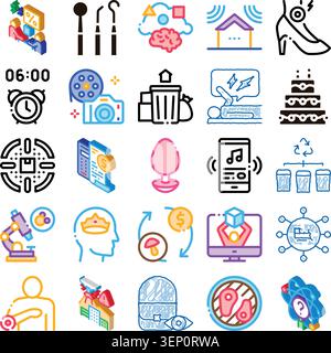 Set of diverse vector icons illustrating abstract concepts, technology, business, health, science and everyday life on a clean white background for we Stock Vector