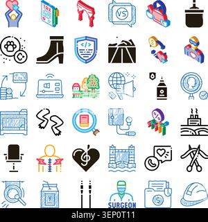 Set of diverse vector pictograms illustrating subjects like finance, health, technology, travel, fashion, real estate, and communication, suitable for Stock Vector