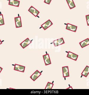 pattern outdoor handheld gps cartoon. hand trekking, hike navigator, receiver orientation outdoor handheld gps sign. seamless vector illustration Stock Vector