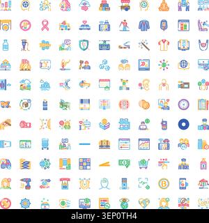 Collection of diverse linear icons with vibrant colors. Illustrating various concepts related to business. Wellness. Technology. Design elements. And Stock Vector
