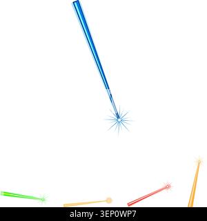 Multiple colorful lasers producing bright light beams, symbolizing technology, precision, and innovation across various scientific and industrial appl Stock Vector