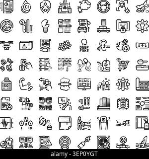Set of diverse vector line icons illustrating modern concepts across business, data, finance, health, environment, and industrial processes for variou Stock Vector