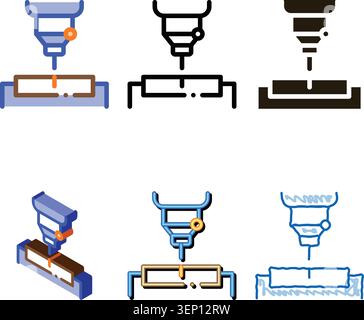 Factory Drilling Metallurgical Icon Vector types Thin Line. Contour Stock Vector