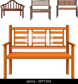 Collection of different outdoor benches suitable for parks, gardens, and public spaces, providing comfortable seating options for relaxation and leisu Stock Vector