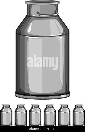 jar metal milk can cartoon. jug farm, vintage bucket, cow old jar metal milk can sign colorful illustration Stock Vector