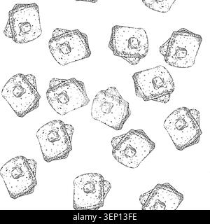seamless pattern toast bread hand drawn vector. slice, piece butter, sandwich toaster, bakery toast bread sketch illustration Stock Vector