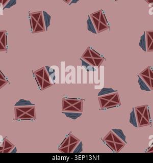 pattern transport coal wagon cartoon. industry mining, freight car, locomotive cargo transport coal wagon sign. seamless vector illustration Stock Vector