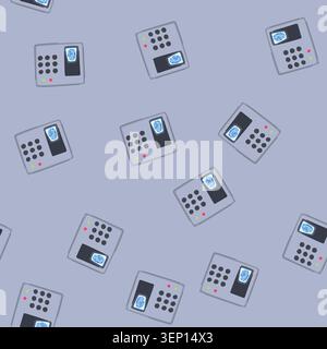 pattern recognition biometric security device cartoon. authentication iris, face palm, hand vein recognition biometric security device sign. seamless Stock Vector