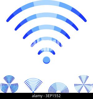 Wireless signal wave symbols providing a visual representation of internet connection, broadcast radio, hotspot data, and network communication in a b Stock Vector
