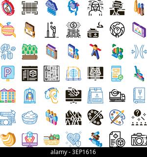 Diverse collection of isometric icons showcasing a wide range of elements from business, technology, nature, medical, education, and daily life, illus Stock Vector