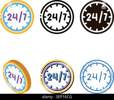 Twenty-four-seven Service Vector Thin Line Icon. Twenty designs Four Hours Seven Days In Week, Hotel Performance Of Service Equipment Linear Pictogram Stock Vector
