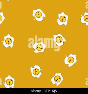 seamless pattern mascot egg character cartoon. face funny, fun hedoodle, fried smile mascot egg character sign vector Stock Vector